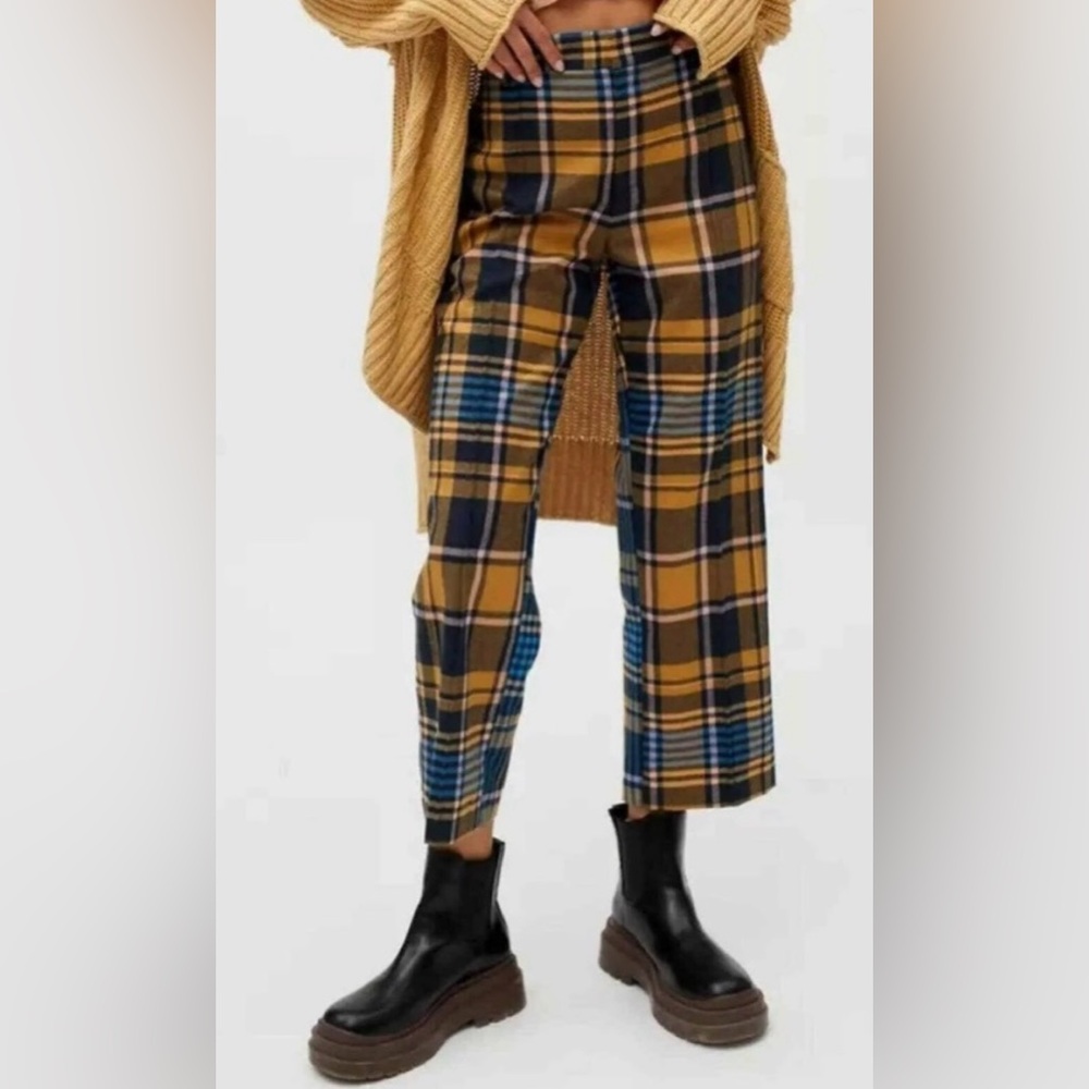 Urban Outfitters Claire Blue Yellow Plaid Y2K Cropped Pants Women SZ 6 - Picture 3 of 10